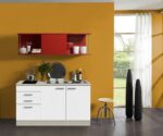 Kitchenette/buffetkast 150 cm met rood schuif rek Incl. keramisch kookveld en RVS spoelbak KT156-9-365