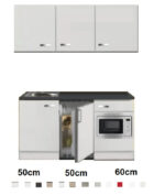 Keukenblok 160 wit hoogglans met wandkasten incl rvs spoelbak en koelkast en magnetron RAI-516