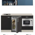 Keukenblok 160 Antraciet incl rvs spoelbak en koelkast en magnetron en wandkast RAI-4141