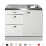 keukenblok Lagos wit hoogglans 100 x 60 cm met 3 laden + RVS aanrechtblad