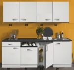 Kitchenette 220 cm wit hoogglans met vaatwasser en koelkast en kookplaat RAI-4534