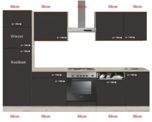 Keuken 280cm incl oven, electrisch kookplaat, vaatwasser, afzuigkap, koelkast 144cm en spoelbak RAI-0021